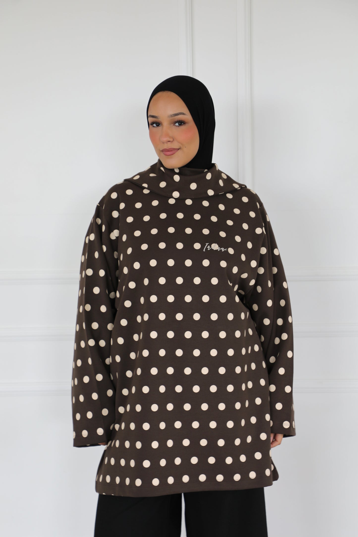 Polka dot oversized shirt with scarf