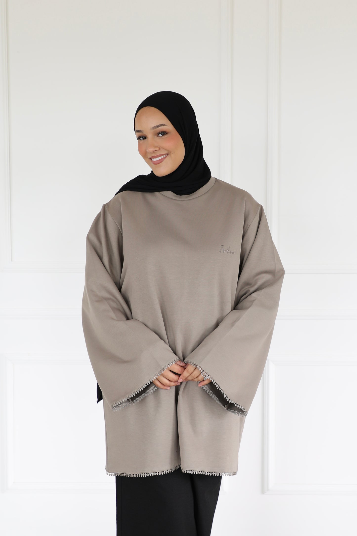 Oversized shirt with lace detail & scarf