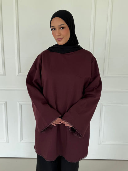 Oversized shirt with lace detail & scarf