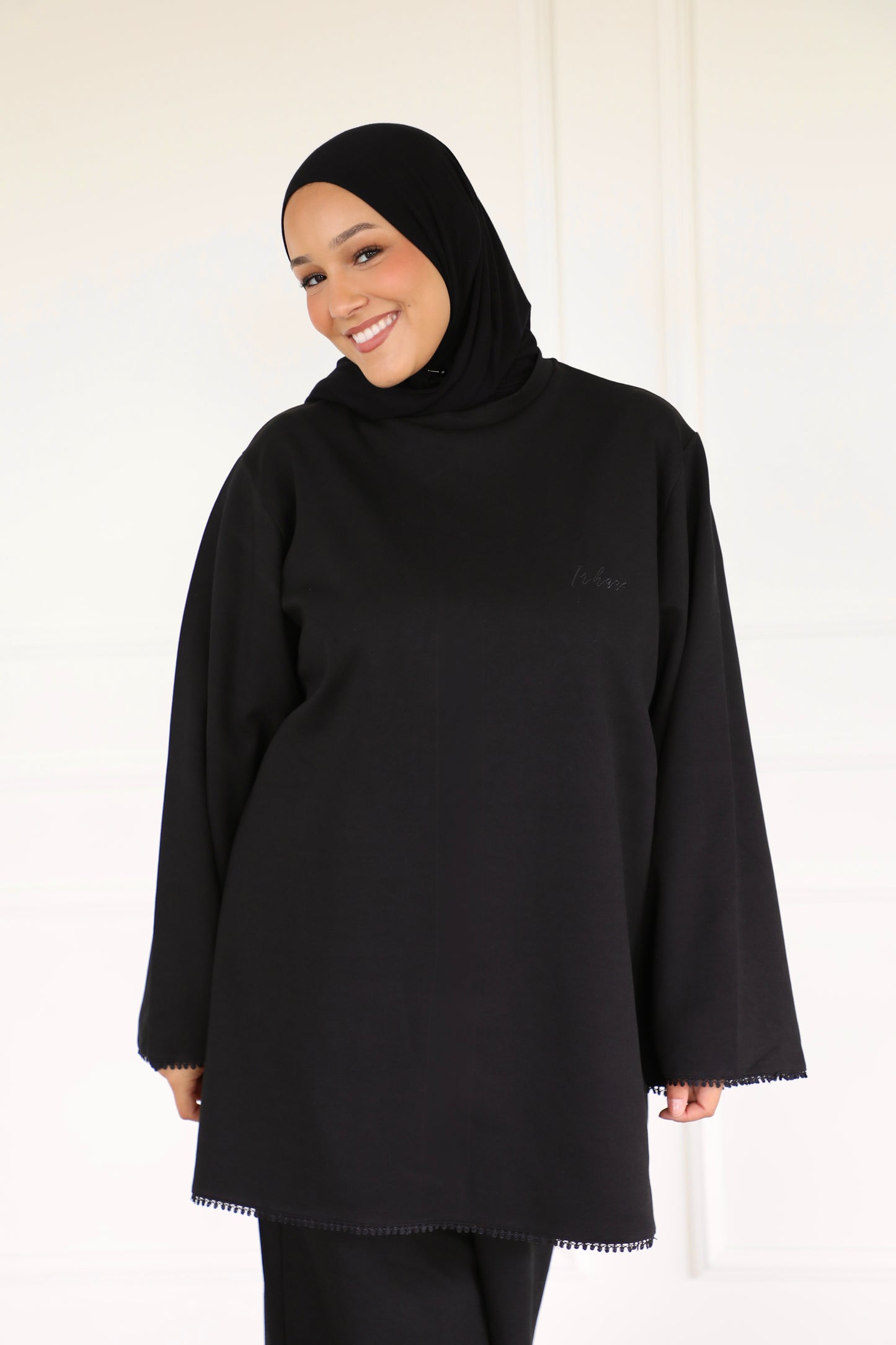 Oversized shirt with lace detail & scarf