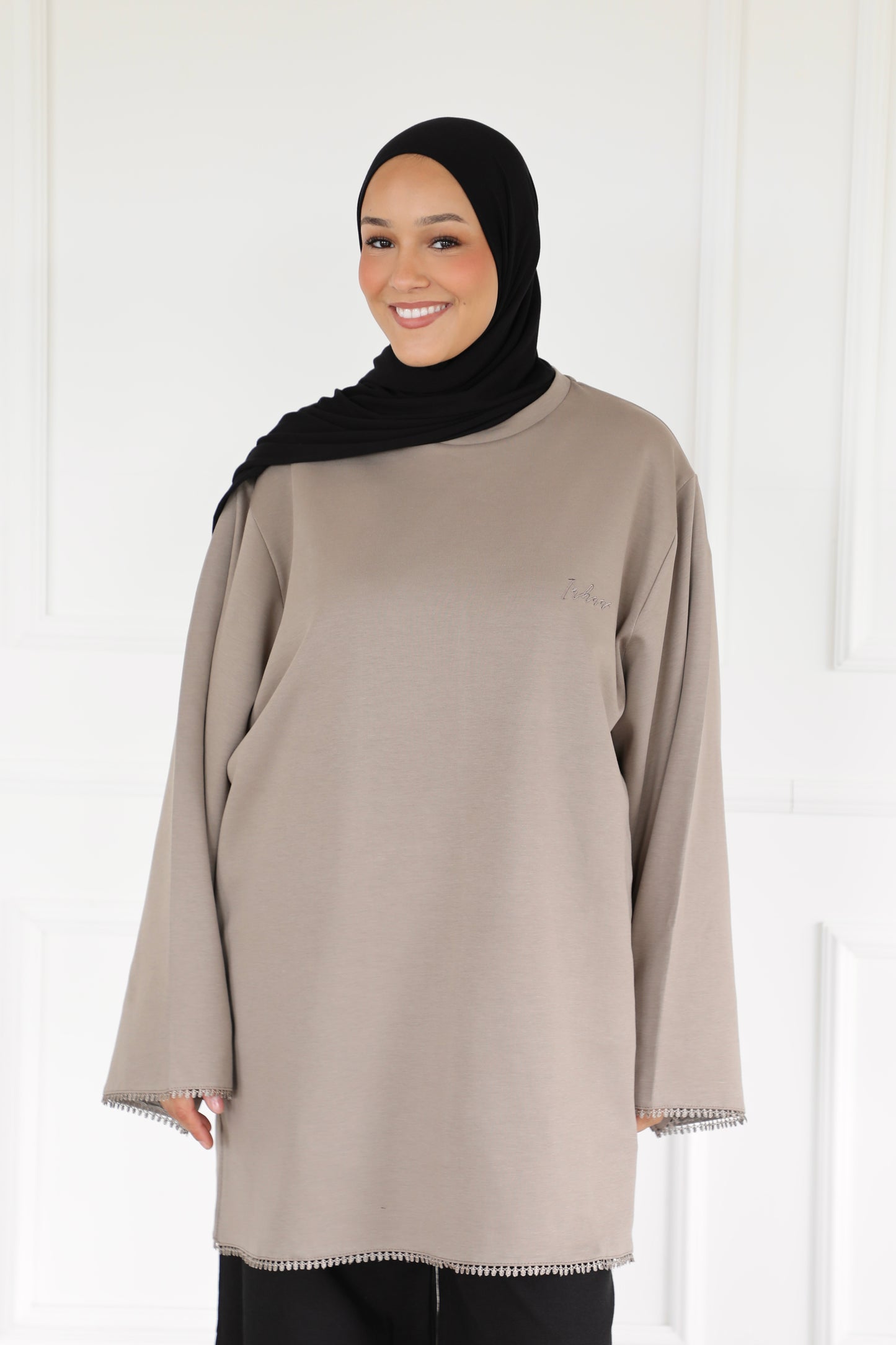 Oversized shirt with lace detail & scarf