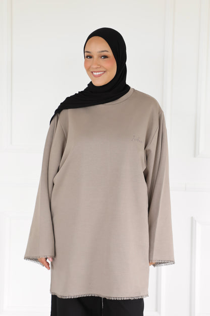 Oversized shirt with lace detail & scarf
