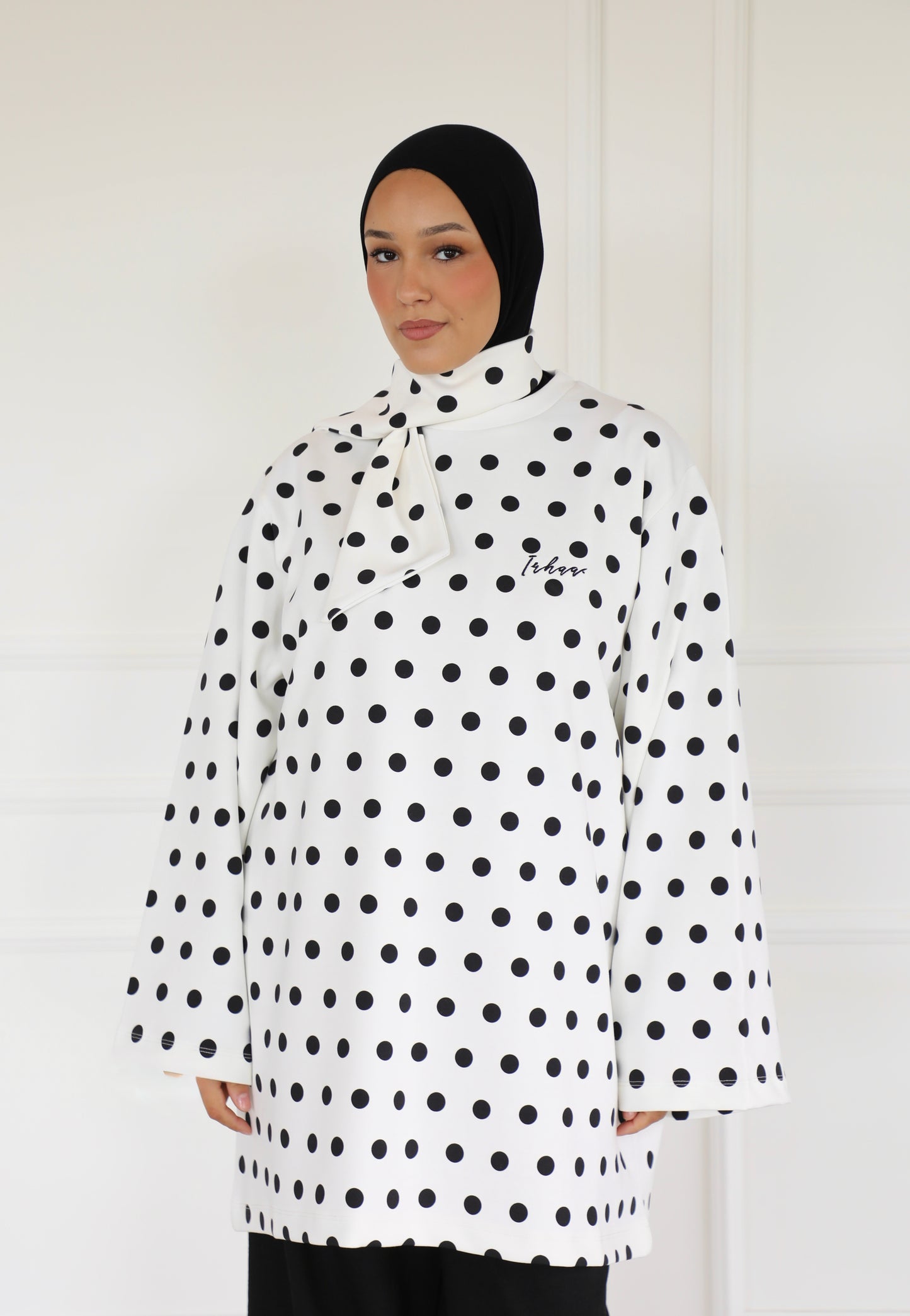 Polka dot oversized shirt with scarf