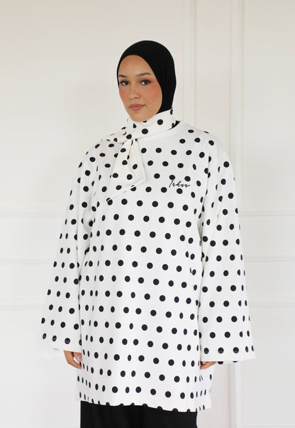 Polka dot oversized shirt with scarf
